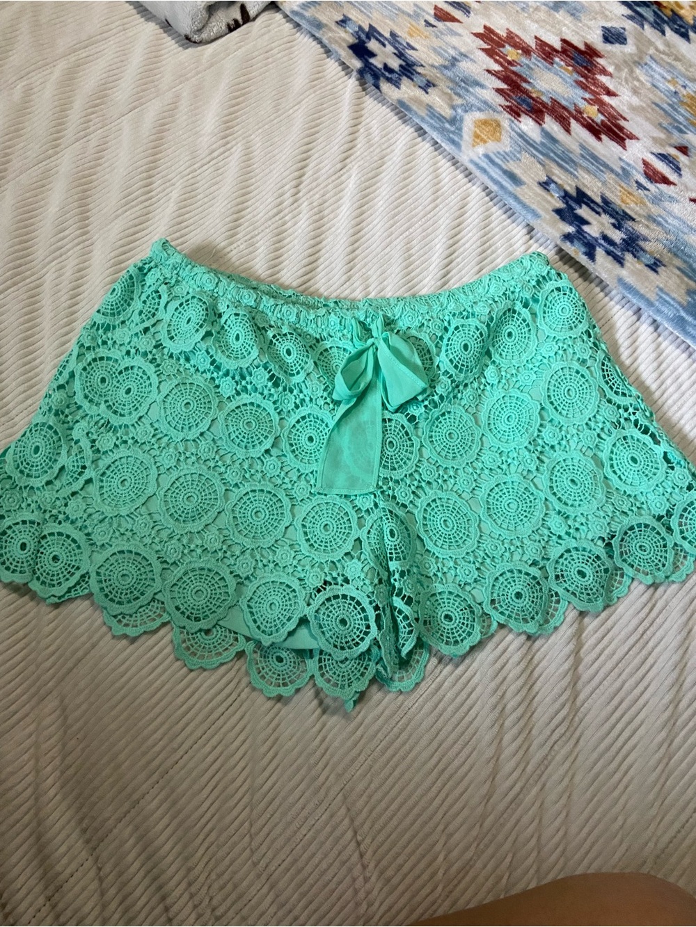 Heart Soul Mint Crochet Lace Shorts with tie waist